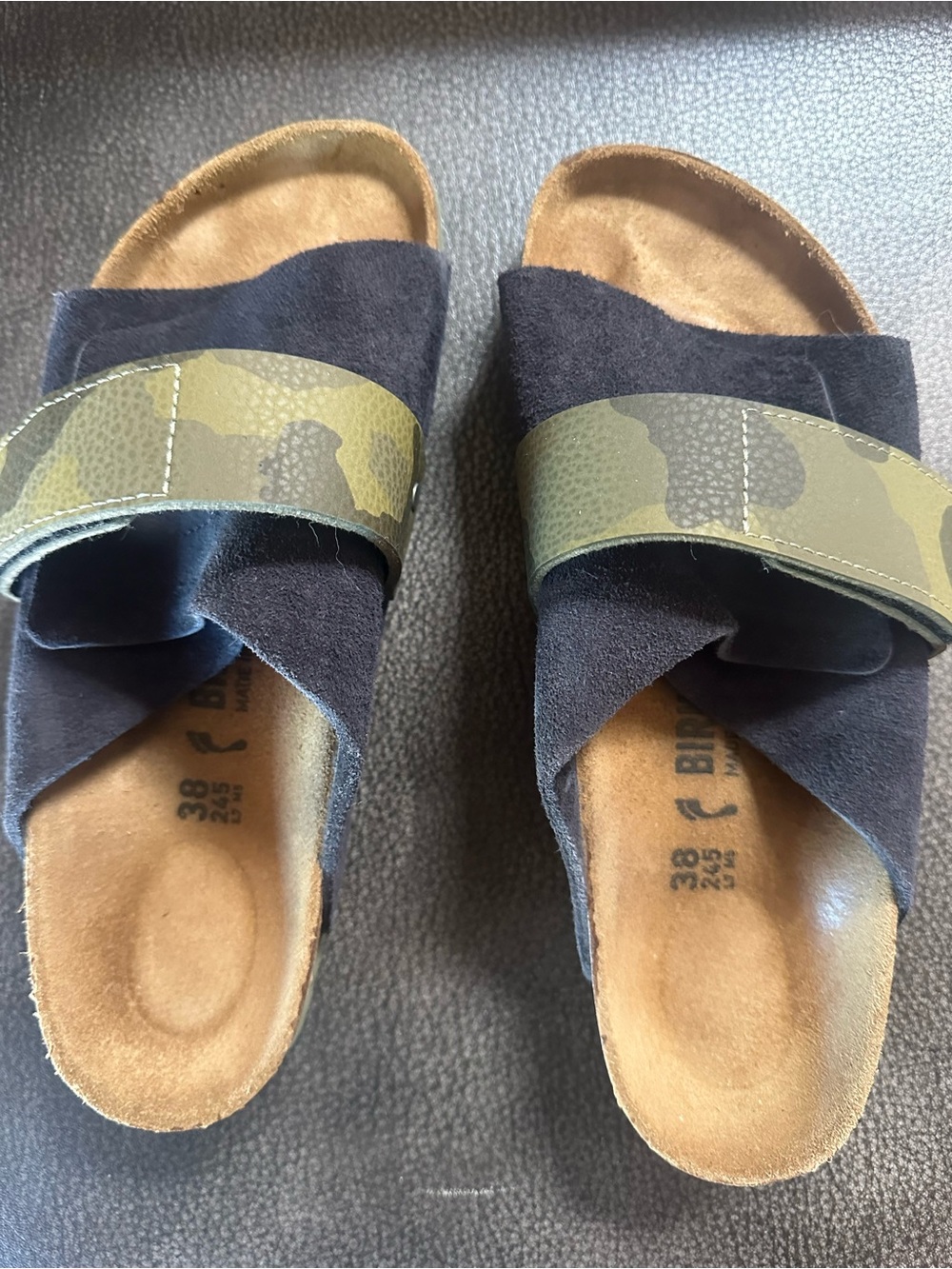 Birkenstock Blue Slide Sandals with Camo Strap